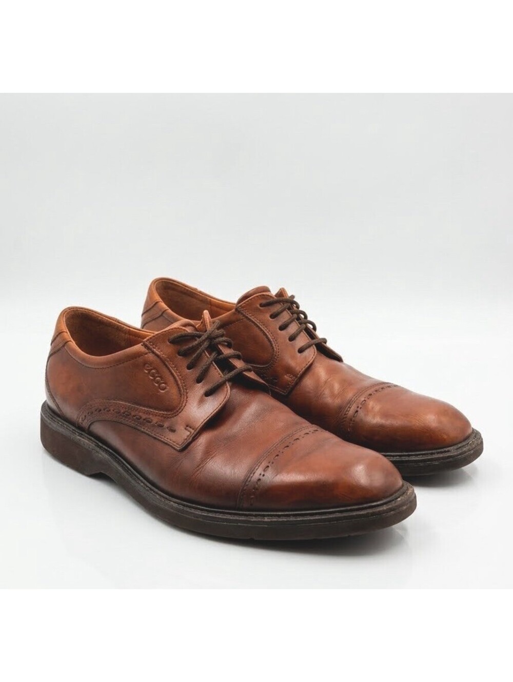 ECCO Men's Cap Toe Derby Dress Shoes Brown Leather Extra Width US 10.5 Vibram